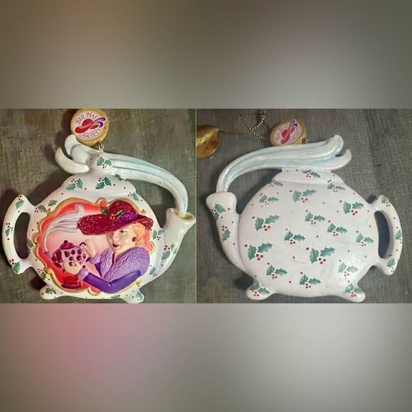 RED HAT LADY DANBURY MINT TEAPOT ORNAMENT 3.5”X4" - Picture 2 of 4